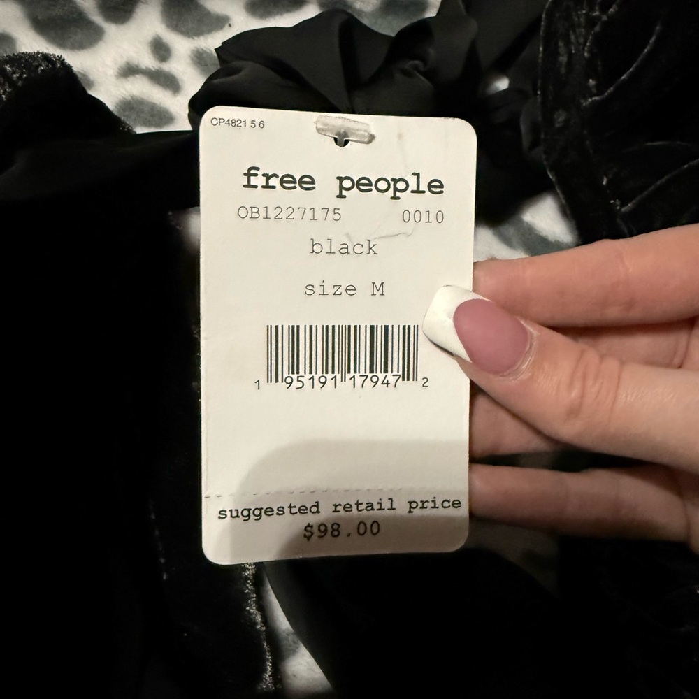 NWT Free People Velvet Marie Pouf Black Crop Top Open Back Balloon Sleeve - Picture 7 of 7